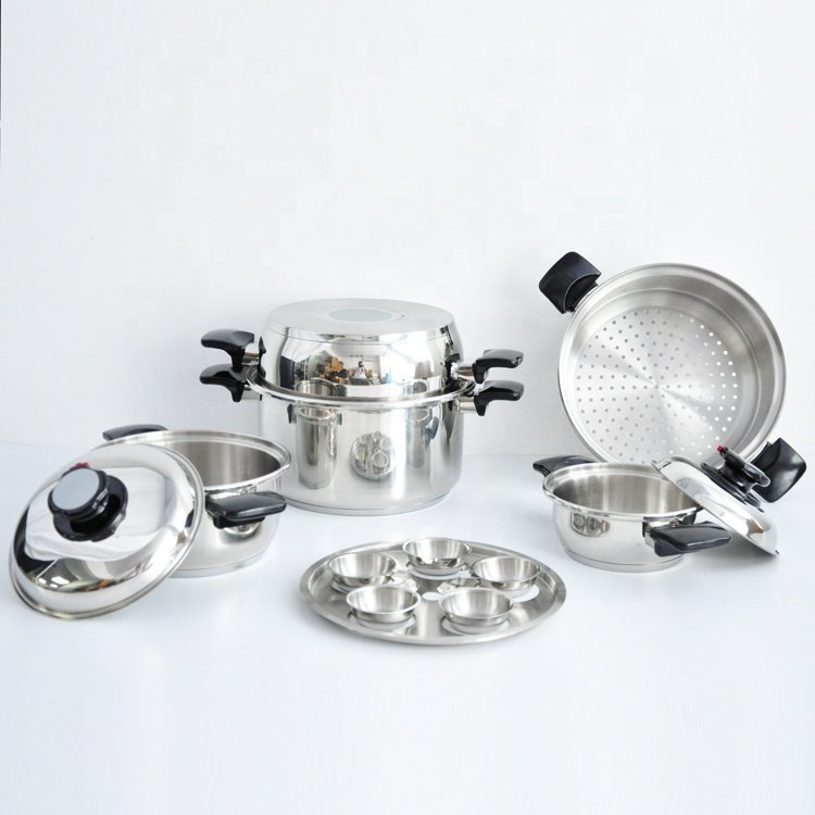 Waterless greaseless cookware surgical stainless steel 304 cookware set 23Pcs wide rolled edge induction pot and pan