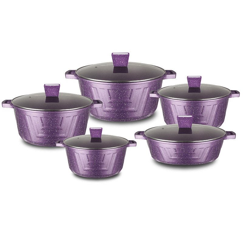 Custom Logo 10-Piece Nonstick Aluminum Granite Cookware Set Sustainable Metal Pans including Soup Stock Pots Milk Bucket Home