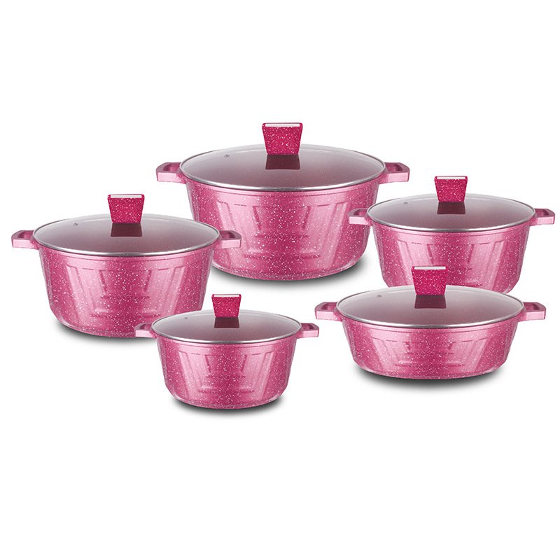 Custom Logo 10-Piece Nonstick Aluminum Granite Cookware Set Sustainable Metal Pans including Soup Stock Pots Milk Bucket Home