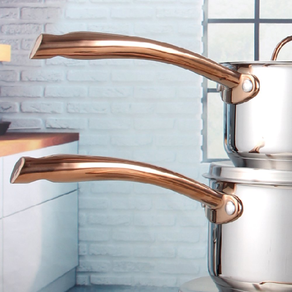 Hot Sell High Quality Stainless Steel 7pcs Cookware Set Includes Saucepan Fry Pan Casserole With Rose Gold Handle
