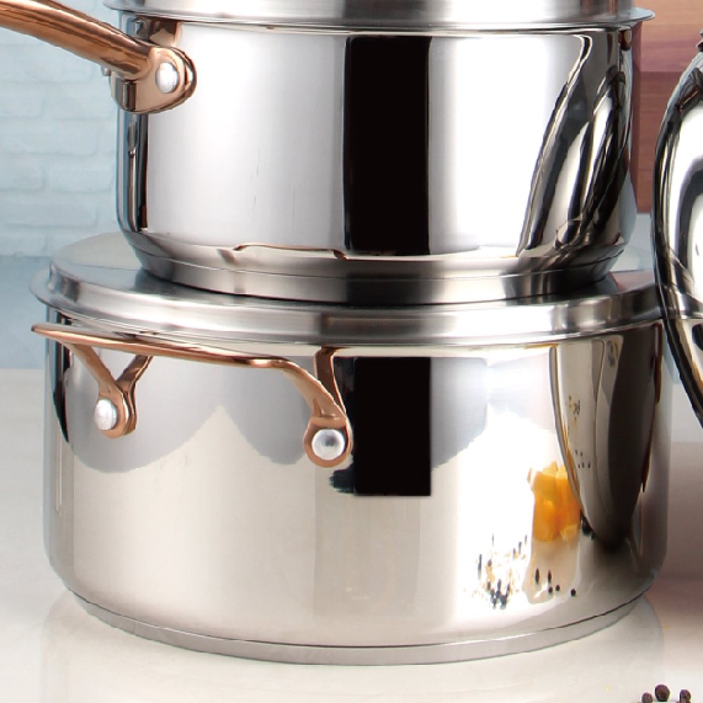 Hot Sell High Quality Stainless Steel 7pcs Cookware Set Includes Saucepan Fry Pan Casserole With Rose Gold Handle