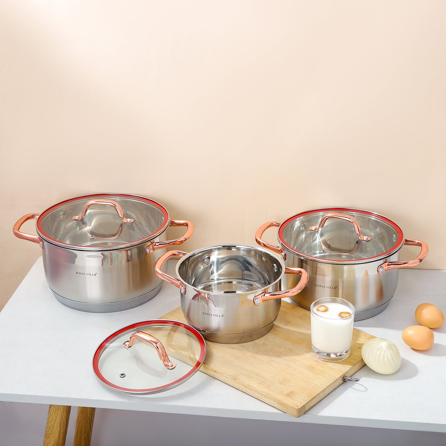 Kaisa Villa KV-6627 6pcs Kitchen Stainless Steel Soup & Stock Pots Soup Cooking Pot Non Stick Cookware Sets Set Of Cooking Pots