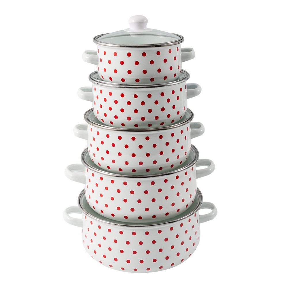 Enamelware 16-24cm black dot pot turkish cast-iron cookware kitchen cooking pot enamel cooking pot set