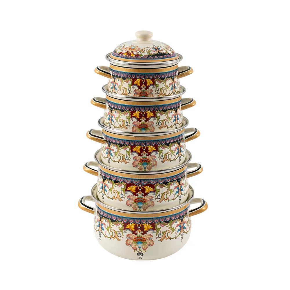 5pcs Cookingware Sets Casserole Cookware 18/20/22/24/26cm enamel sets Cooking Pot Sets with Lids