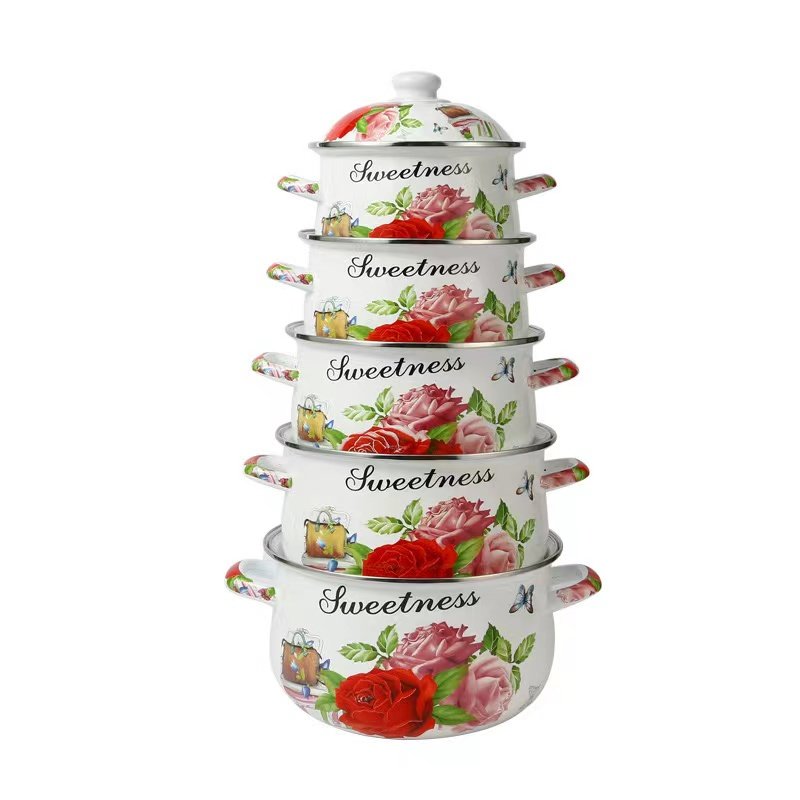 5pcs Cookingware Sets Casserole Cookware 18/20/22/24/26cm enamel sets Cooking Pot Sets with Lids
