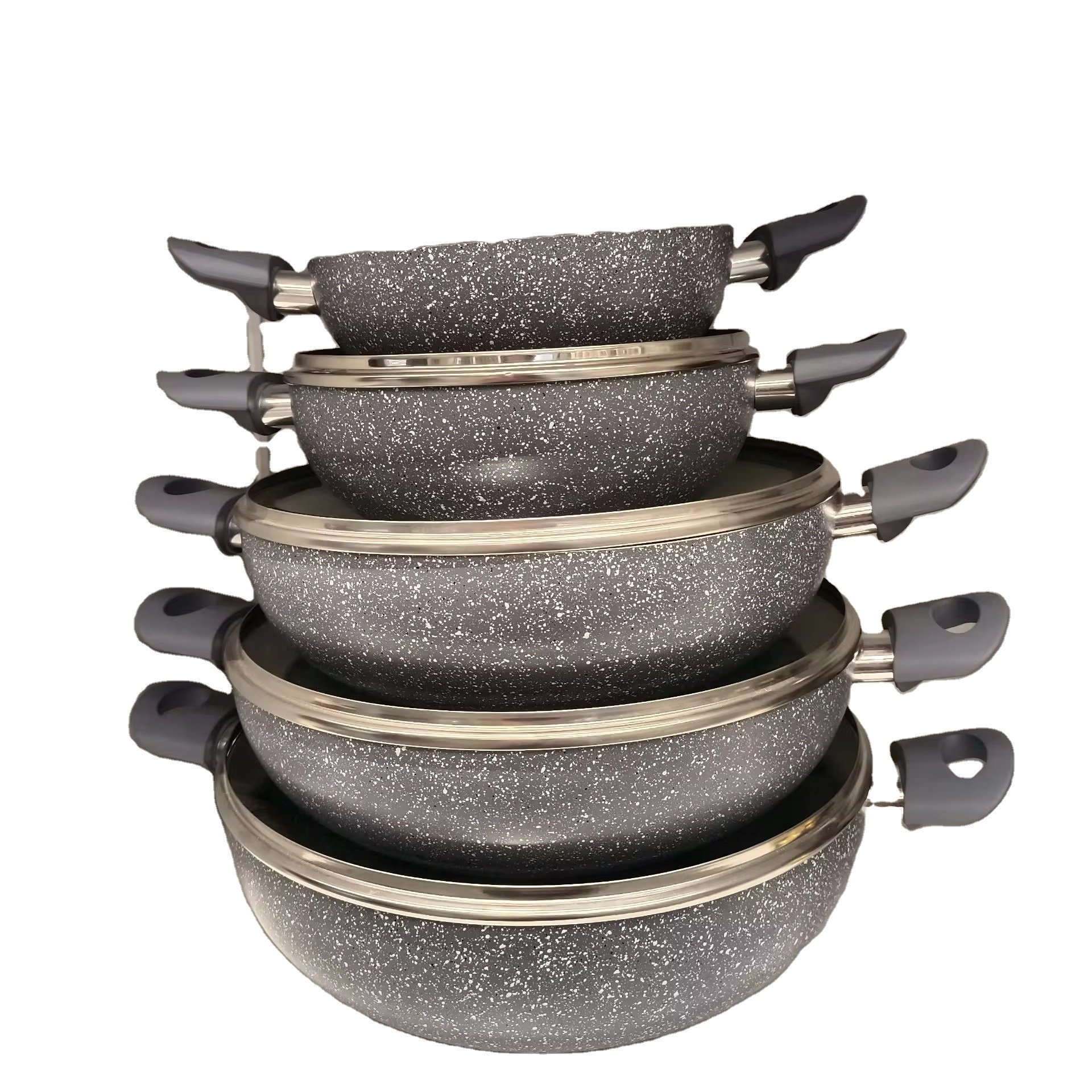 Stocked 10pcs Panelas Cookware Set New Arrival Home Use Aluminium Alloy Detachable Handle Cookware Set