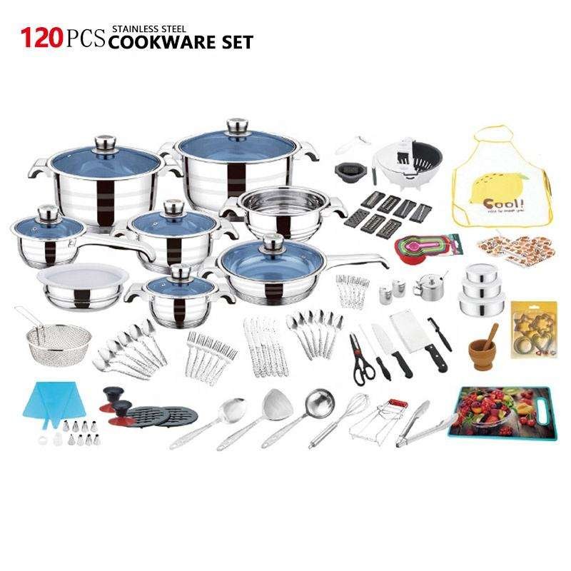 140/120/100pcs stainless steel Wholesale Cheap Price Non Stick Coating Pressed Aluminum Cookware Set With Glass Lid