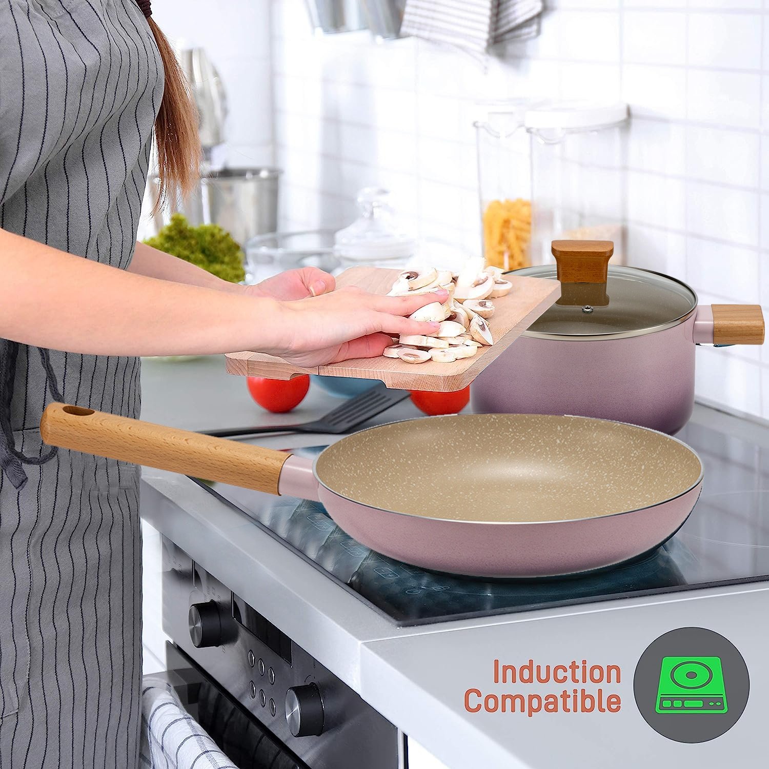 BSCI Wholesale Eco Friendly Aluminum Cookware Set Durable Trendy Green Blue Conjuntos de Panelas for Kitchen