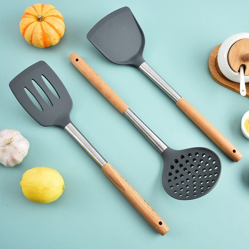 Classic Design Food Grade Silicone Kitchen Cooking Tools Spatula Spoon Cookware Sets