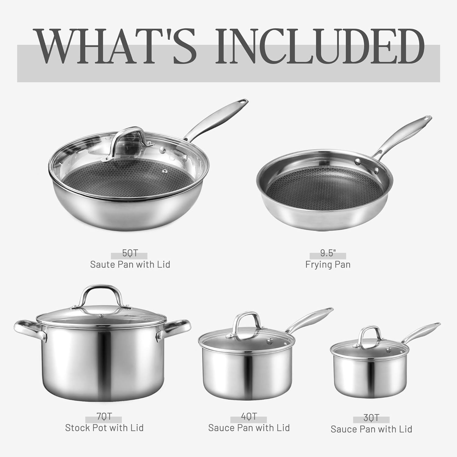 Tri-Ply Stainless Steel Nonstick Pot Set Carote 9Pcs Stainless Steel Cookware Set Fast Heating with Glass Lids