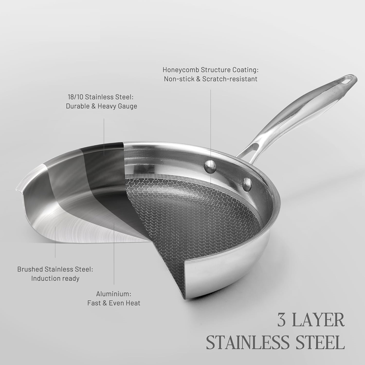 Tri-Ply Stainless Steel Nonstick Pot Set Carote 9Pcs Stainless Steel Cookware Set Fast Heating with Glass Lids
