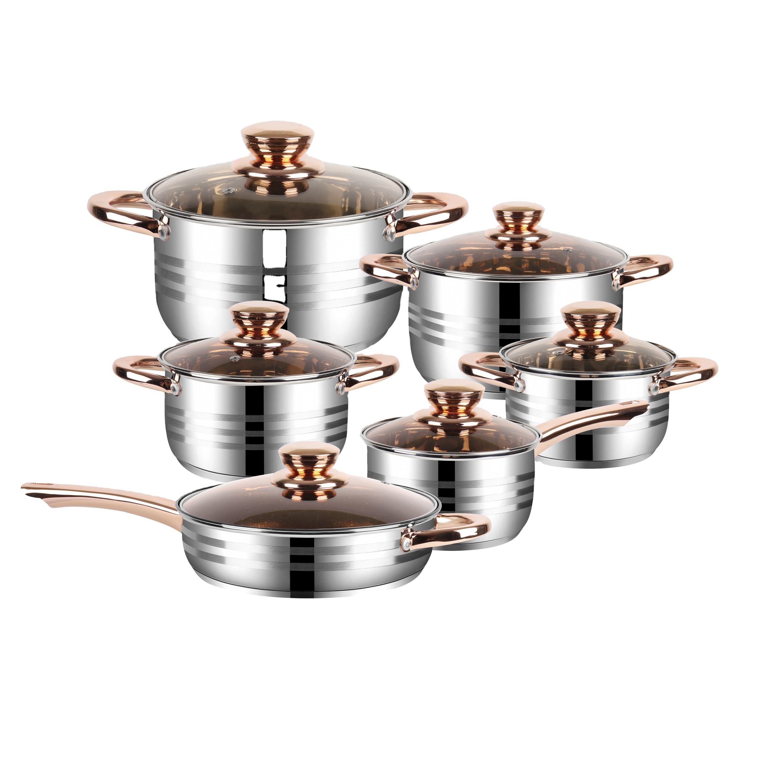 Classic Cookware Set Stainless Steel 12 Pieces Heavy Weight Nonstick Cooking Pots Glass lid