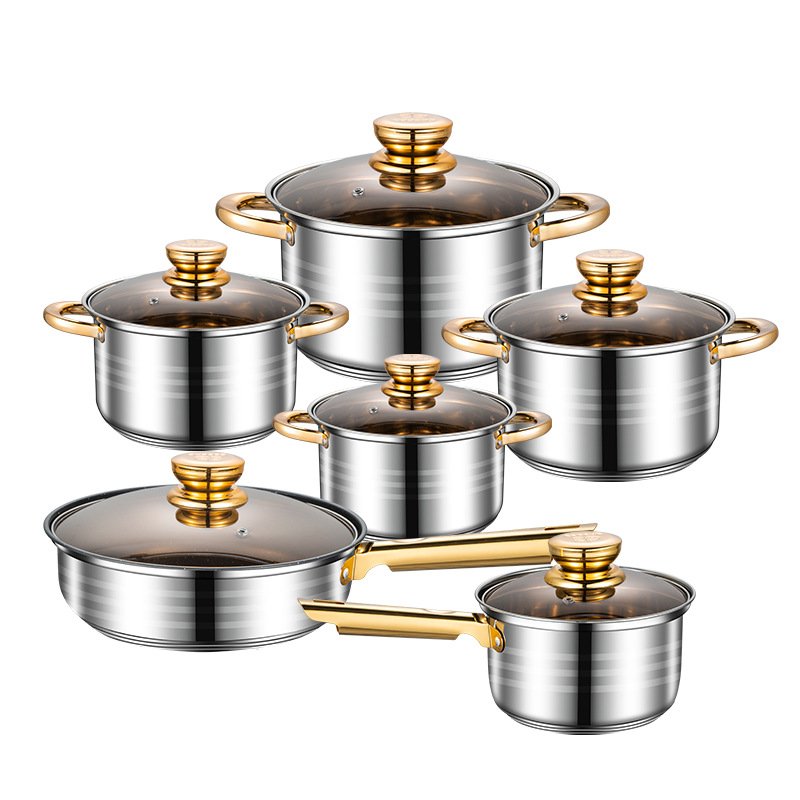 Classic Cookware Set Stainless Steel 12 Pieces Heavy Weight Nonstick Cooking Pots Glass lid