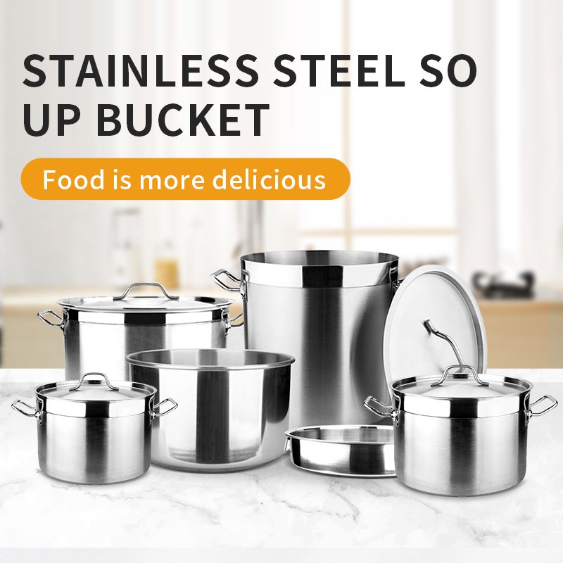 Commercial Stainless Steel Double Ear High Stock Pot with Lid Cookware Sets Food Grade Canteen Soup Pot