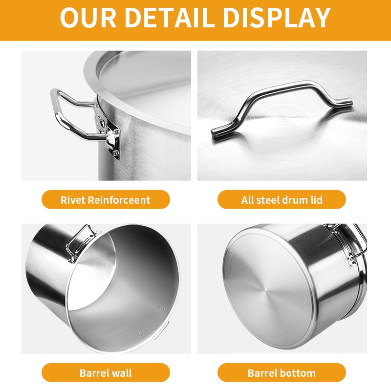 Commercial Stainless Steel Double Ear High Stock Pot with Lid Cookware Sets Food Grade Canteen Soup Pot