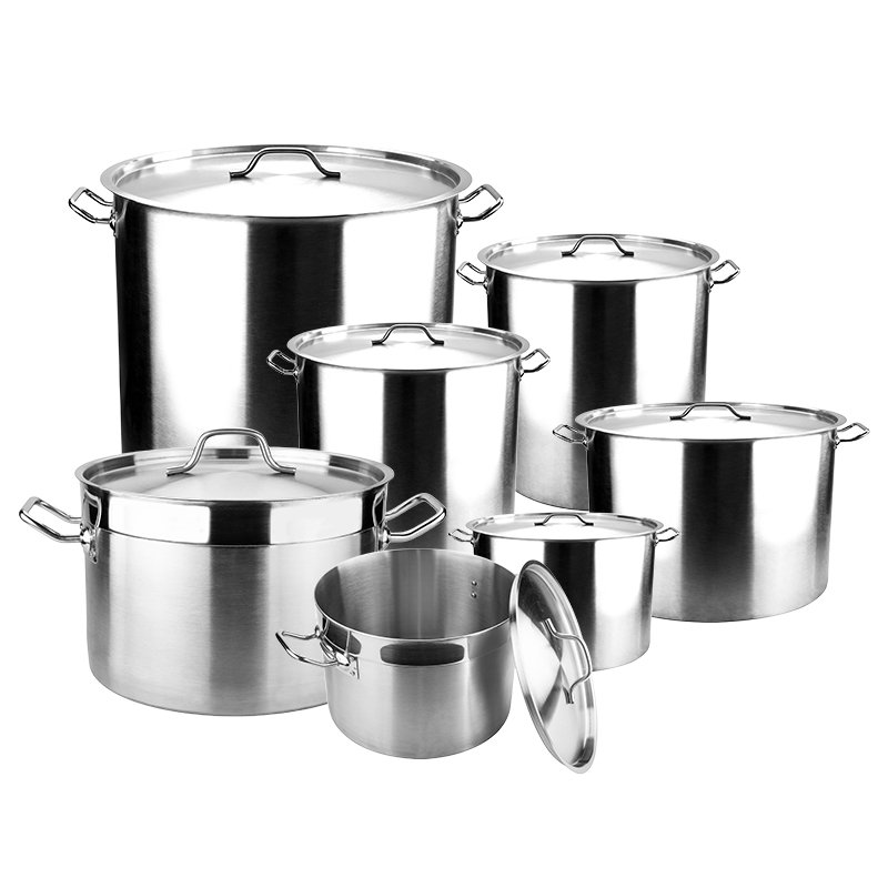 Commercial Stainless Steel Double Ear High Stock Pot with Lid Cookware Sets Food Grade Canteen Soup Pot