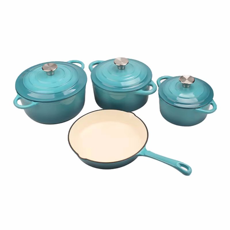 Kitchenware Quality Casserole Cooking Pots Pans 7 pcs Non Stick Enamel Cast Iron Cookware Set