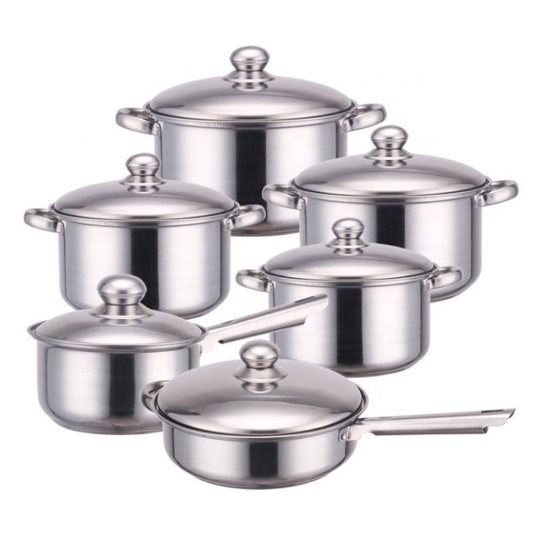 Factory Price Kitchenware 12Pcs Stainless Steel Kitchen Cooking Pans And Pots Stockpot Frying Pan Cookware Set