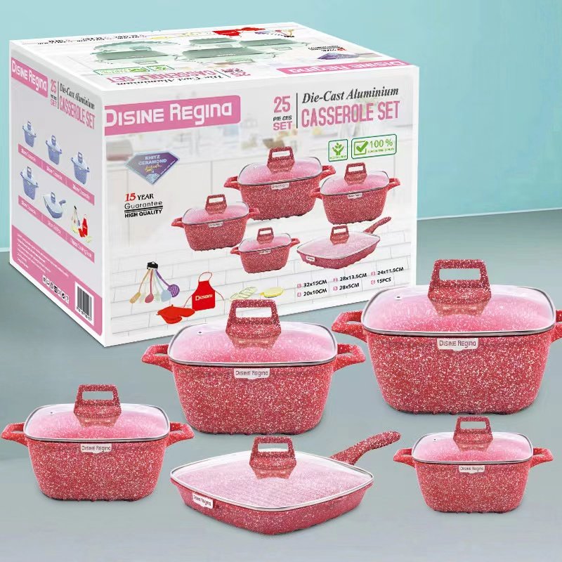 Household 25pcs Detachable Handle Cookware Set Traditional Chinese Cookware Sets Granite Aluminum