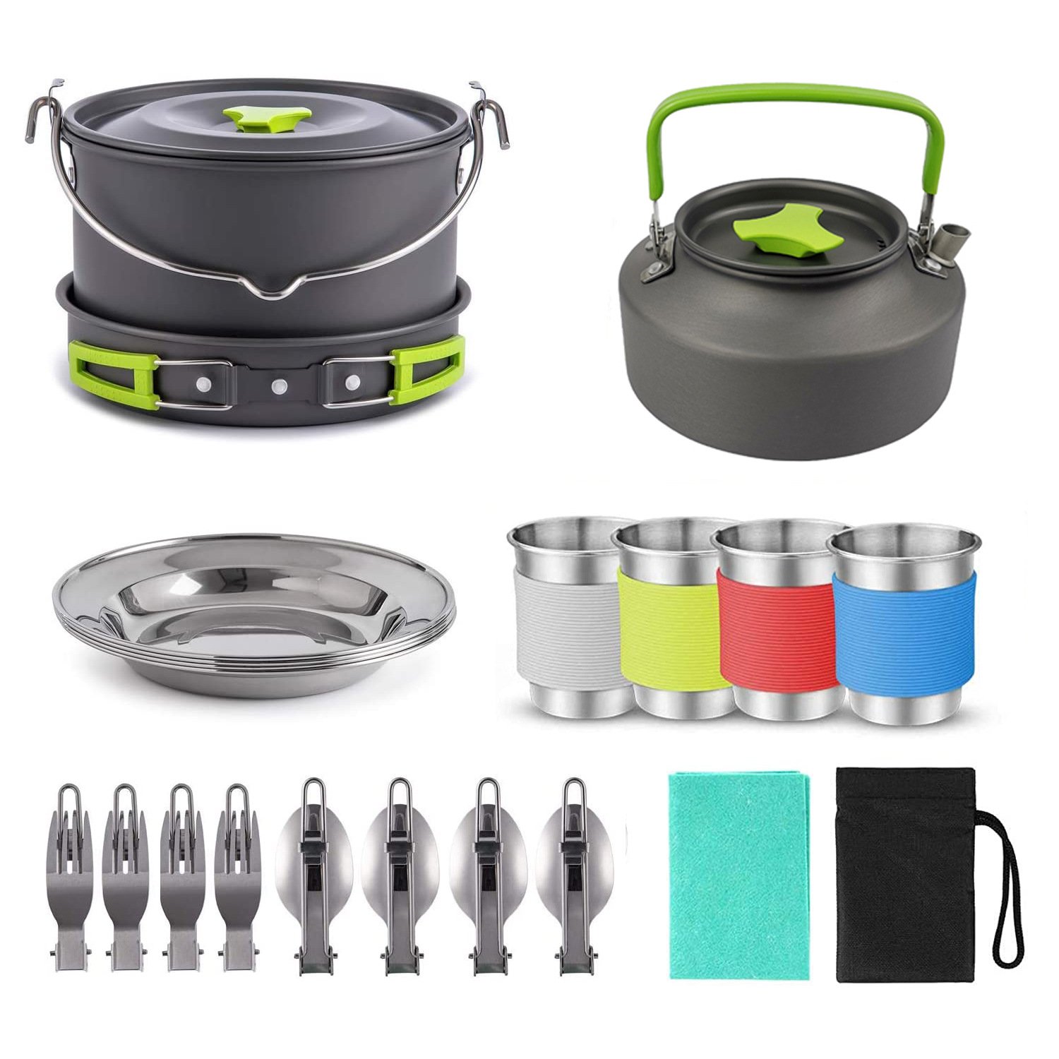 Camping Cookware Set Tableware Set Portable Non-stick Cooking Picnic Pot Suitable for 3-4People Outdoor Camping kitchen set pots