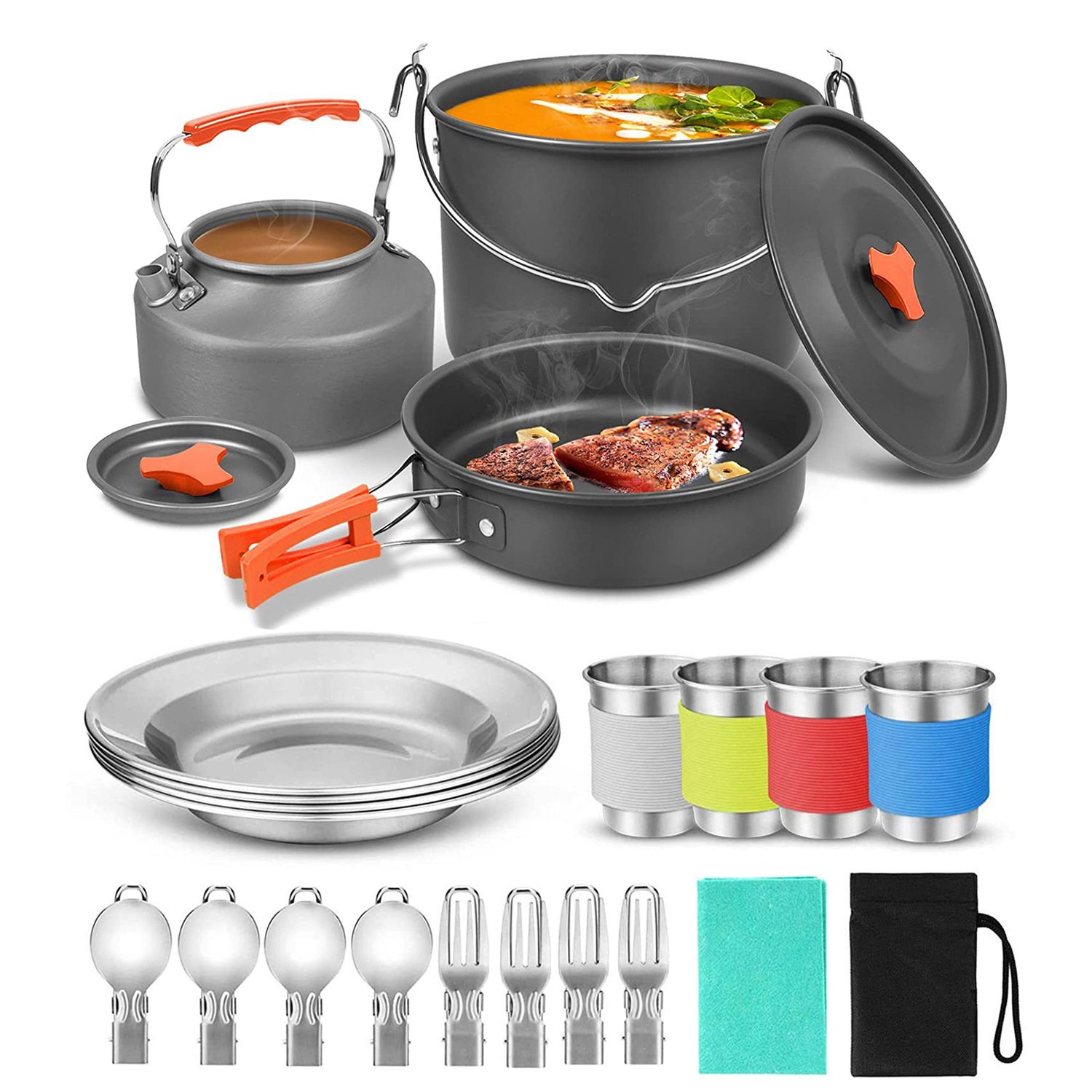 Camping Cookware Set Tableware Set Portable Non-stick Cooking Picnic Pot Suitable for 3-4People Outdoor Camping kitchen set pots