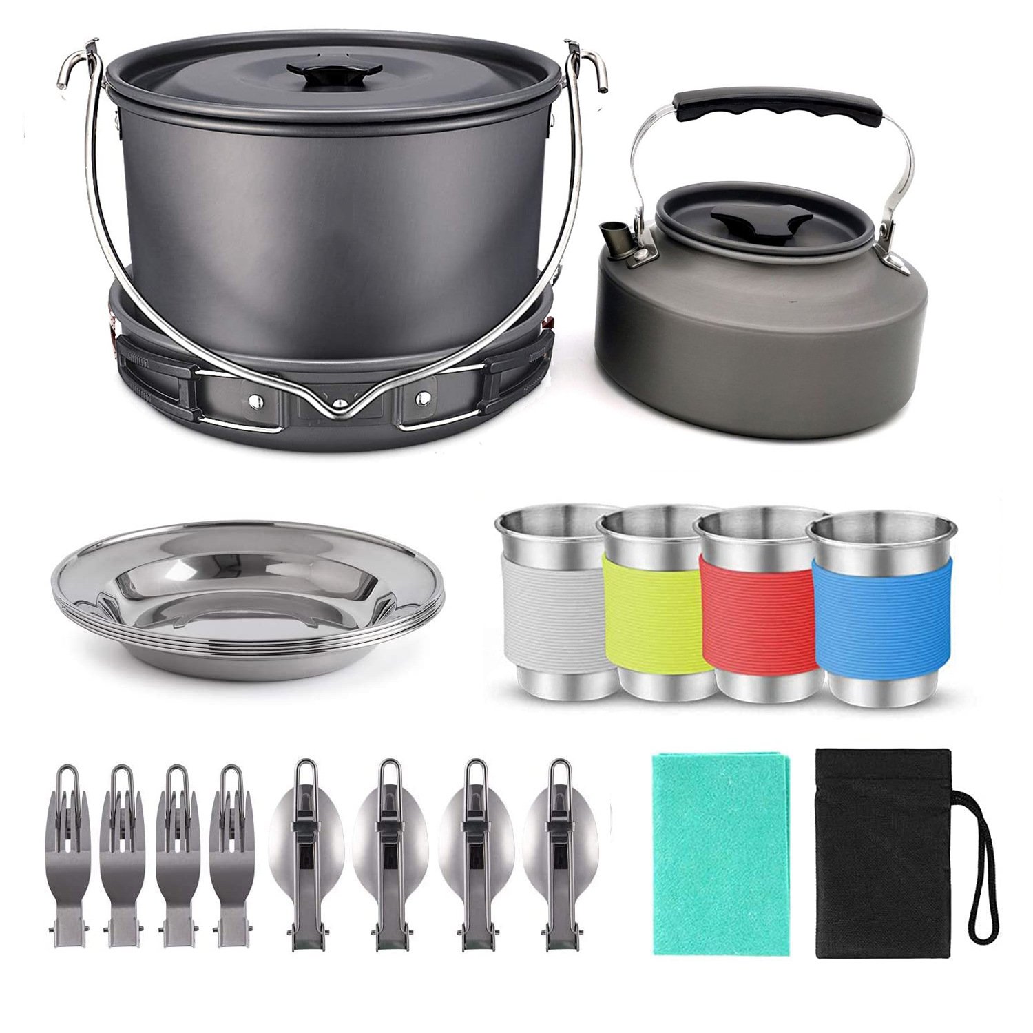 Camping Cookware Set Tableware Set Portable Non-stick Cooking Picnic Pot Suitable for 3-4People Outdoor Camping kitchen set pots