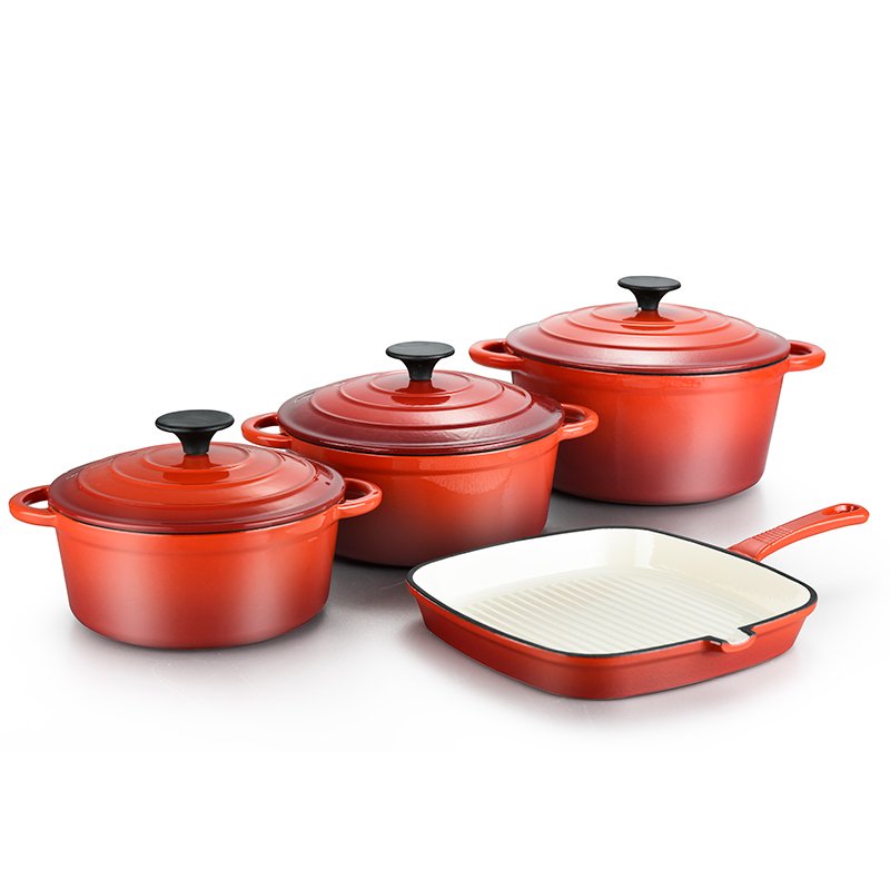Chinese Non stick 4pcs cast iron enamel cooking pot cookware set of cooking pots
