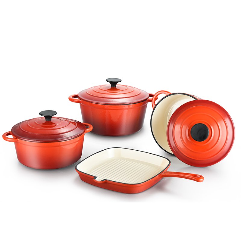 Chinese Non stick 4pcs cast iron enamel cooking pot cookware set of cooking pots