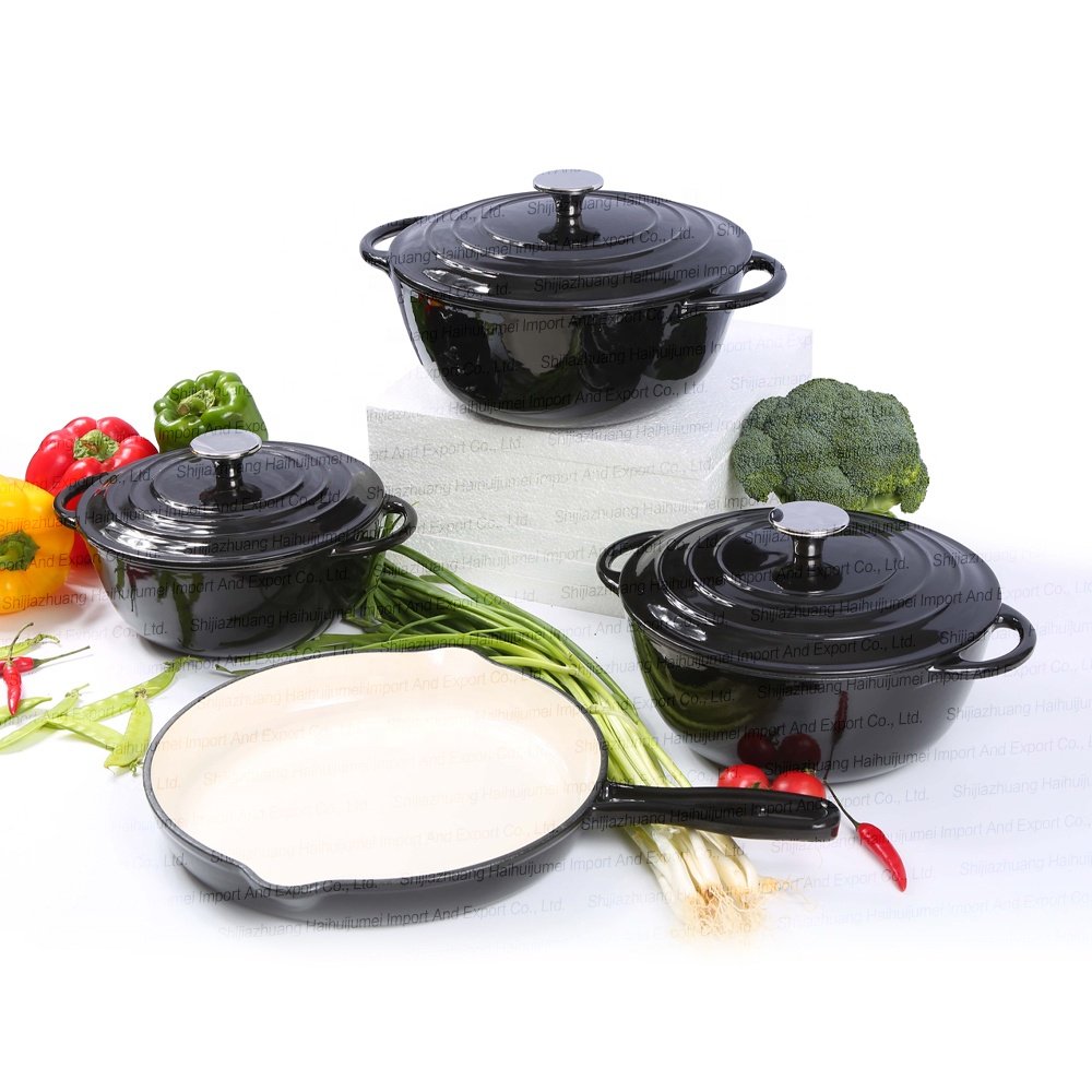 New Design 7 Pieces Nonstick Casserole Enamel Cast Iron Dutch Oven Pots And Pans Cookware Set