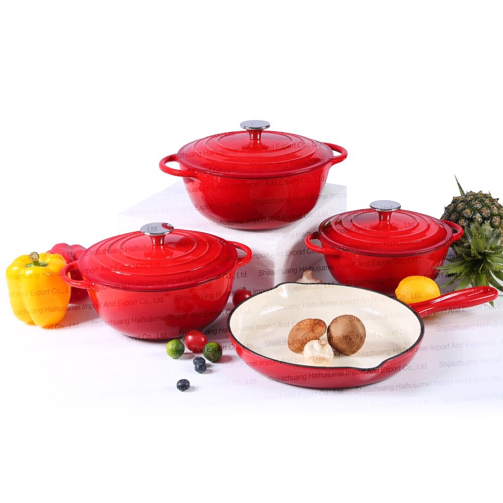 New Design 7 Pieces Nonstick Casserole Enamel Cast Iron Dutch Oven Pots And Pans Cookware Set