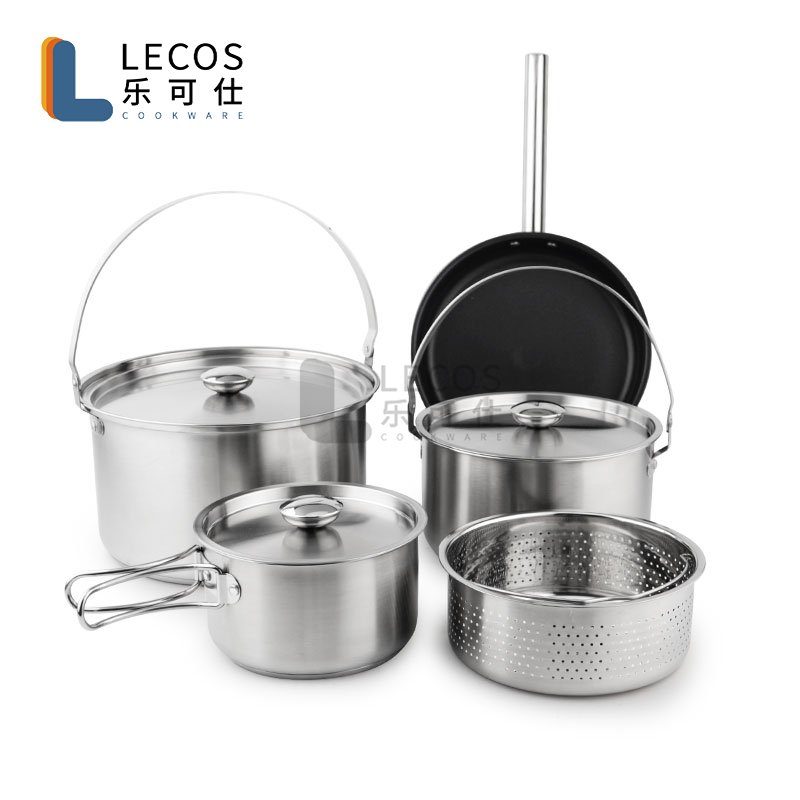 304 Stainless Steel Outdoor Cooking Food Camping Cookware Cooking Pot With Folding Handle