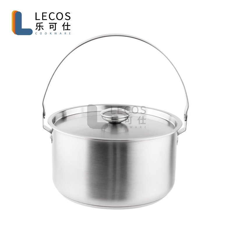 304 Stainless Steel Outdoor Cooking Food Camping Cookware Cooking Pot With Folding Handle