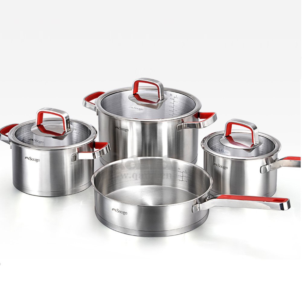 QANA Factory Wholesale OEM stainless steel induction cookwares cooking pots fry pan non stick steamer cooking tool utensil sets
