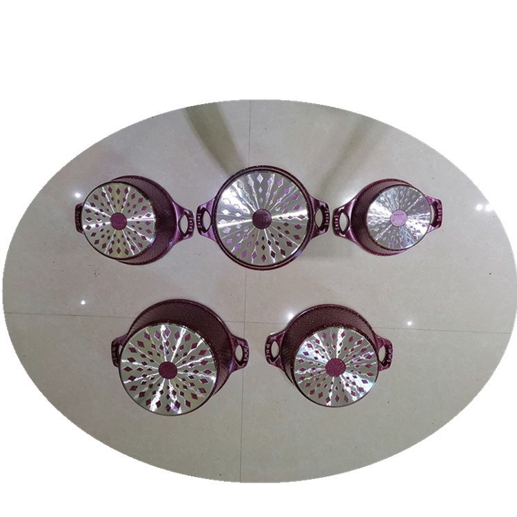 10Pcs Die Cast Diamond Aluminum Non Stick Cookware Set With Glass Lid Marble Painting Die Cast Kitchenware