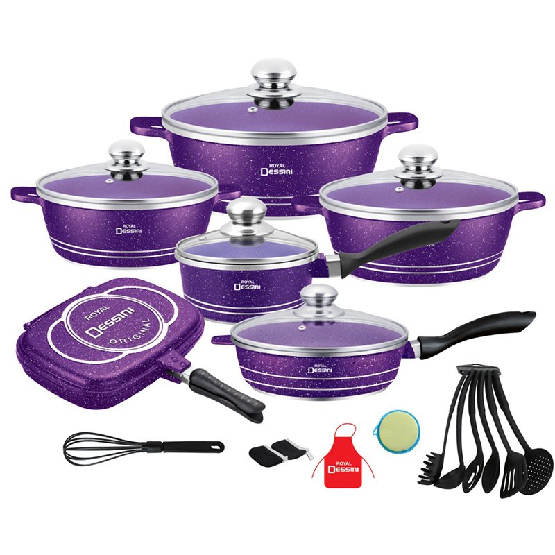Induction Compatible Sustainable Die-Cast Aluminum Nonstick Cookware Sets Heat Resistant Ceramic Coating Glass Lids Commercial