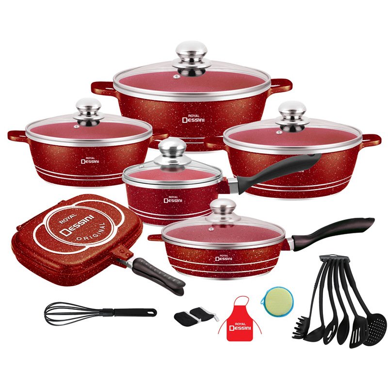 Induction Compatible Sustainable Die-Cast Aluminum Nonstick Cookware Sets Heat Resistant Ceramic Coating Glass Lids Commercial