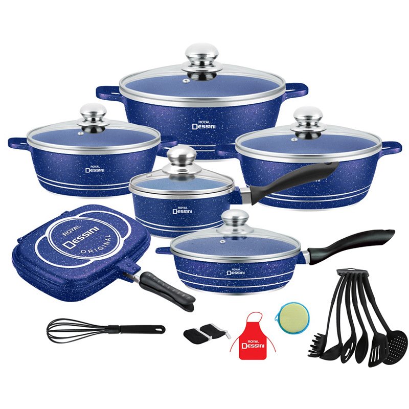 Induction Compatible Sustainable Die-Cast Aluminum Nonstick Cookware Sets Heat Resistant Ceramic Coating Glass Lids Commercial