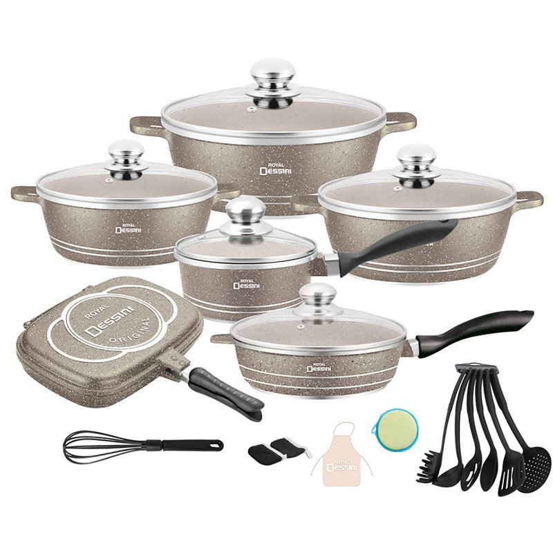 Induction Compatible Sustainable Die-Cast Aluminum Nonstick Cookware Sets Heat Resistant Ceramic Coating Glass Lids Commercial