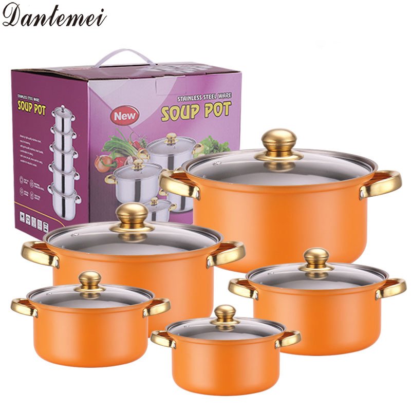 Hot Selling Tri-ply Stainless Steel Pots Set Multicolor Luxury Kitchen Cookware Sets With Glass Lid