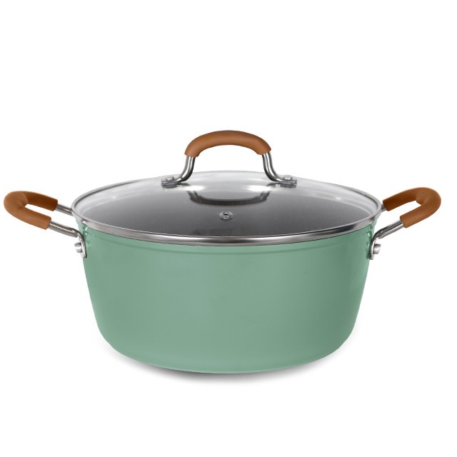 Oil free 8pcs forged aluminum green marble coating non stick cookware set induction cooking pot and pan