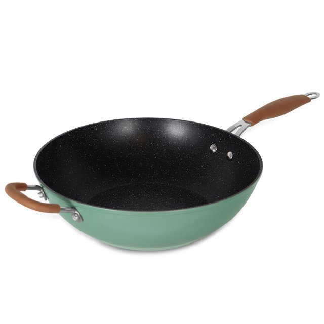 Oil free 8pcs forged aluminum green marble coating non stick cookware set induction cooking pot and pan