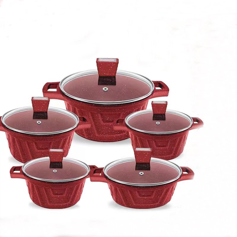 Cook Dinnerware 10pcs Aluminium Granite Cookware Set New Arrival Home Use Aluminium Alloy Soup Pot