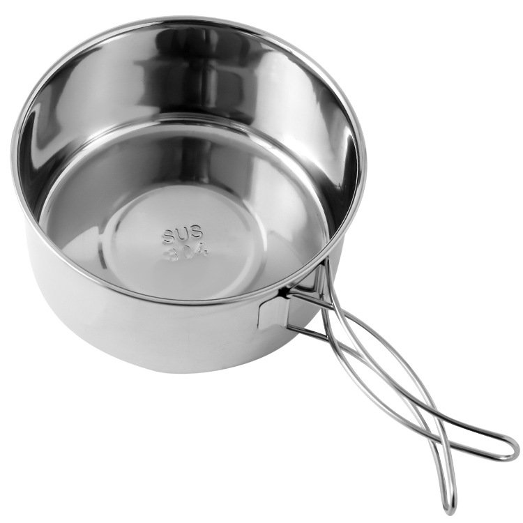 304 Stainless Steel Cookware Set Fry Pan Portable Outdoor Cookware Hiking Camping pot with Folding Handle
