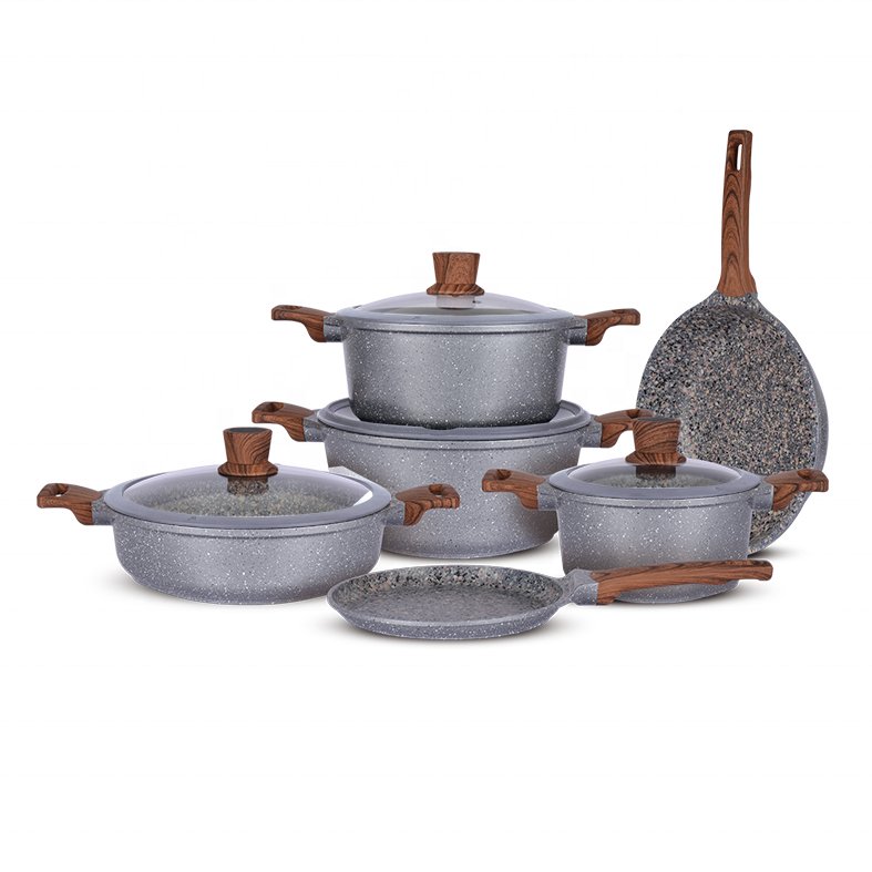 Hot Sales Household Multi-functional Cooking Pot with Double Sided Ears 28cm Aluminum Low Casserole Black Marble Cookware