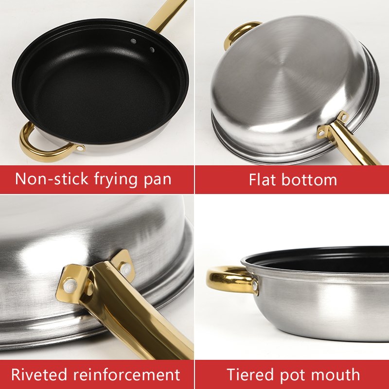 12Pcs Kitchen Pots And Pans Cast Iron Stainless Steel Soup Stock Pots Cooking Pot Set Frying Pan Non Stick Cookware Set
