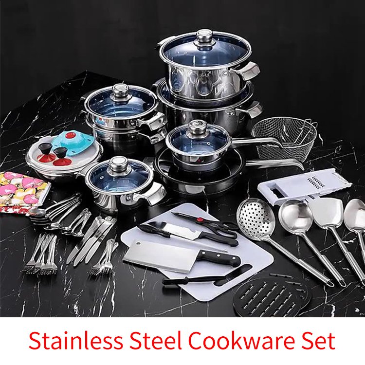 Professional Kitchenware Cooking Pot Stainless Steel Pans Kitchen Steamer Pot 70 Pcs 100 Pieces Cookware Set