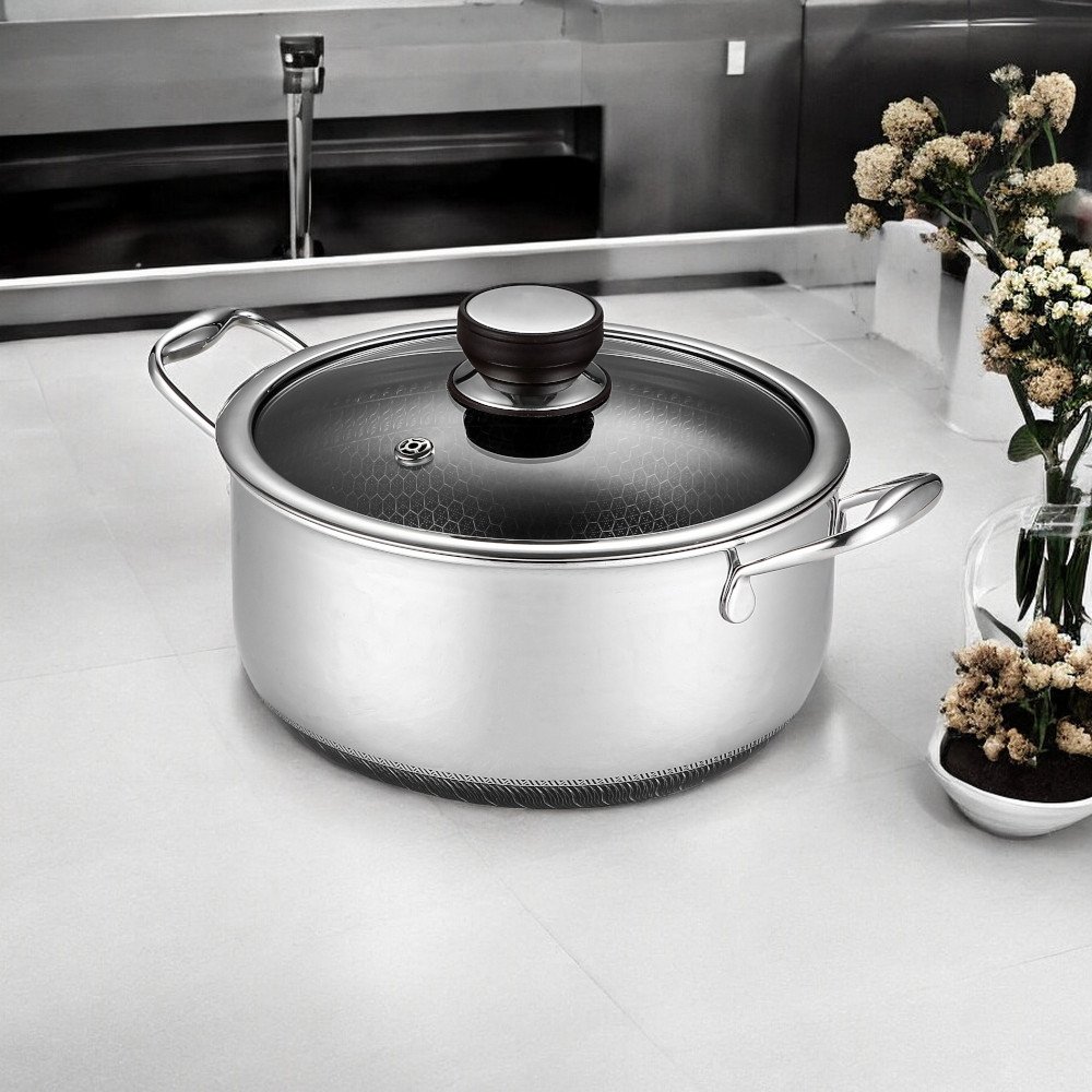 Stainless Steel Pots and Pans Set 7 Pcs Nonstick Kitchen Cookware Sets Honeycomb Coatings Frying Pans