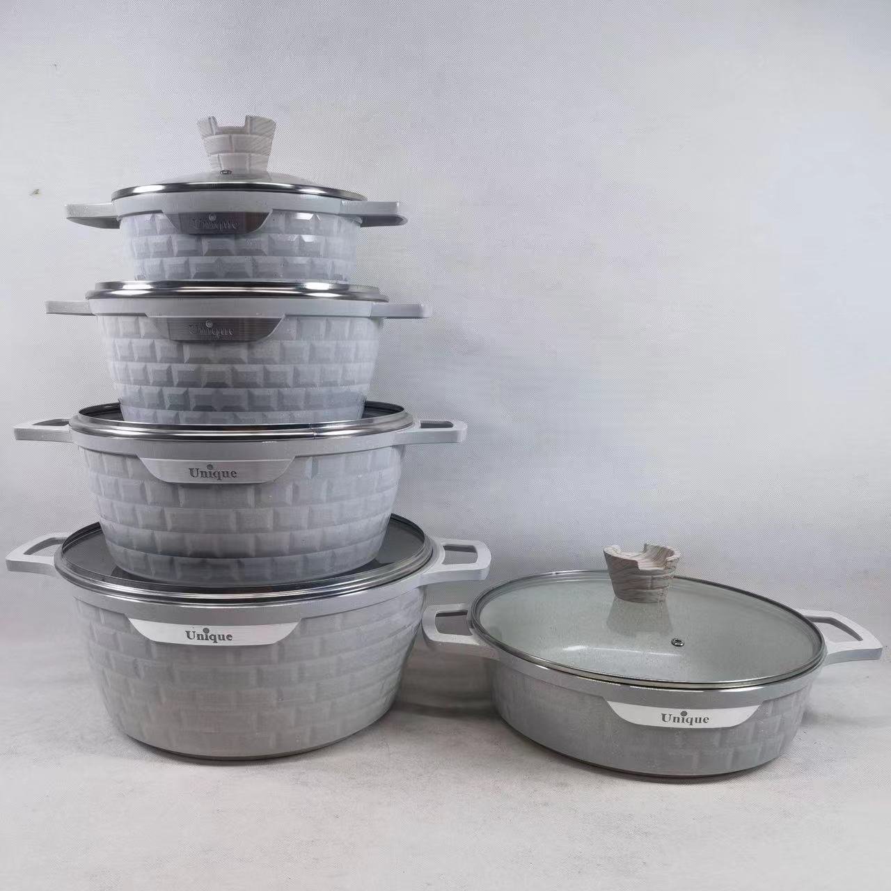 Wholesale modern cooking pots set casserole soup pots set enamel 12pcs nonstick induction Granite Aluminum cookware sets
