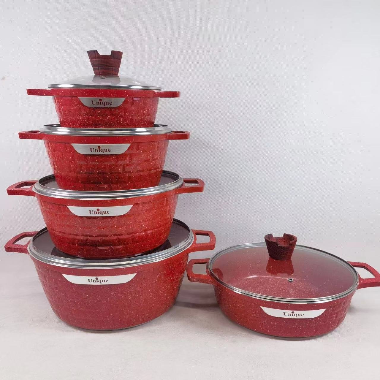 Wholesale modern cooking pots set casserole soup pots set enamel 12pcs nonstick induction Granite Aluminum cookware sets