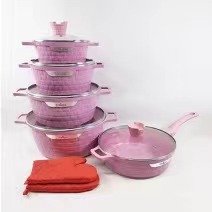 Wholesale modern cooking pots set casserole soup pots set enamel 12pcs nonstick induction Granite Aluminum cookware sets
